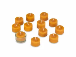 12 Teelichter aus Bienenwachs, ohne Duft, 1 Glaseinsatz