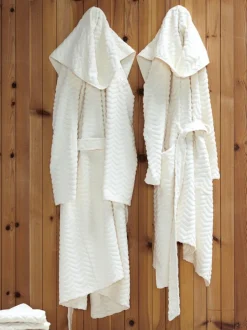 Bademantel Damen, raute natur, XS/S, 100 % Baumwolle, GOTS