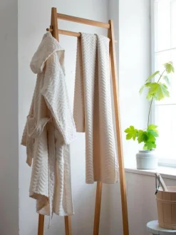 Bademantel Damen, raute natur, XS/S, 100 % Baumwolle, GOTS