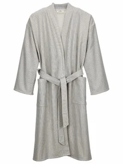 Bademantel Herren, graphit gestreift, S/M, 100 % Baumwolle, GOTS