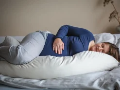 Überzug für großes Stützkissen, BW-Satin, natur, 30 x 120 x 8 cm, GOTS