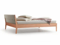 Bett Almeno mit Polsterbetthaupt, 180 x 200 cm, Wollstoff Tano Natur (79), Buche