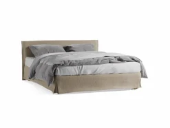 Bett Jukai Pur, mit Stoffhoussen, inkl. integriertem Lattenrost, 160 x 200 cm, Baumwollstoff Ondula Greige (139), Buche