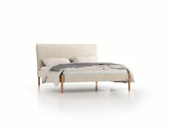 Bett Lorea mit Polsterbetthaupt, 160 x 200 cm, Wollstoff Tano Natur Hell (80), Eiche