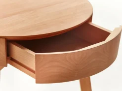 Bettkästchen/Beistelltisch Mitsu mit einer Schublade, ø 50 cm, Buche