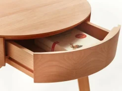 Bettkästchen/Beistelltisch Mitsu mit einer Schublade, ø 50 cm, Buche