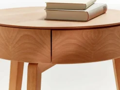 Bettkästchen/Beistelltisch Mitsu mit einer Schublade, ø 50 cm, Buche