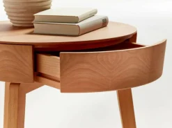 Bettkästchen/Beistelltisch Mitsu mit einer Schublade, ø 50 cm, Buche