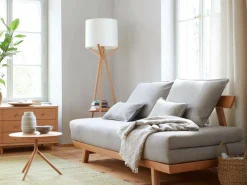 Bettsofa Doppio 160x200 cm inkl. 2 Kissen (80x55 cm) mit Bezug, Wollstoff Tano Natur (79), Buche