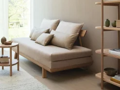 Bettsofa Doppio 160x200 cm inkl. 2 Kissen (80x55 cm) mit Bezug, Wollstoff Tano Natur (79), Buche