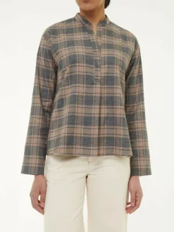 Bluse aus Bio-Baumwolle, 60 karo anthrazit/nougat, 38, GOTS