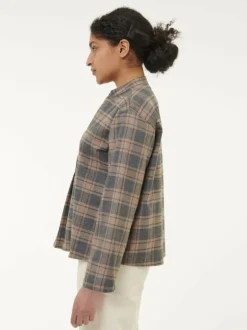 Bluse aus Bio-Baumwolle, 60 karo anthrazit/nougat, 38, GOTS