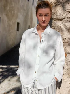 Bluse aus Bio-Leinen, 11 weiß, 38, GOTS