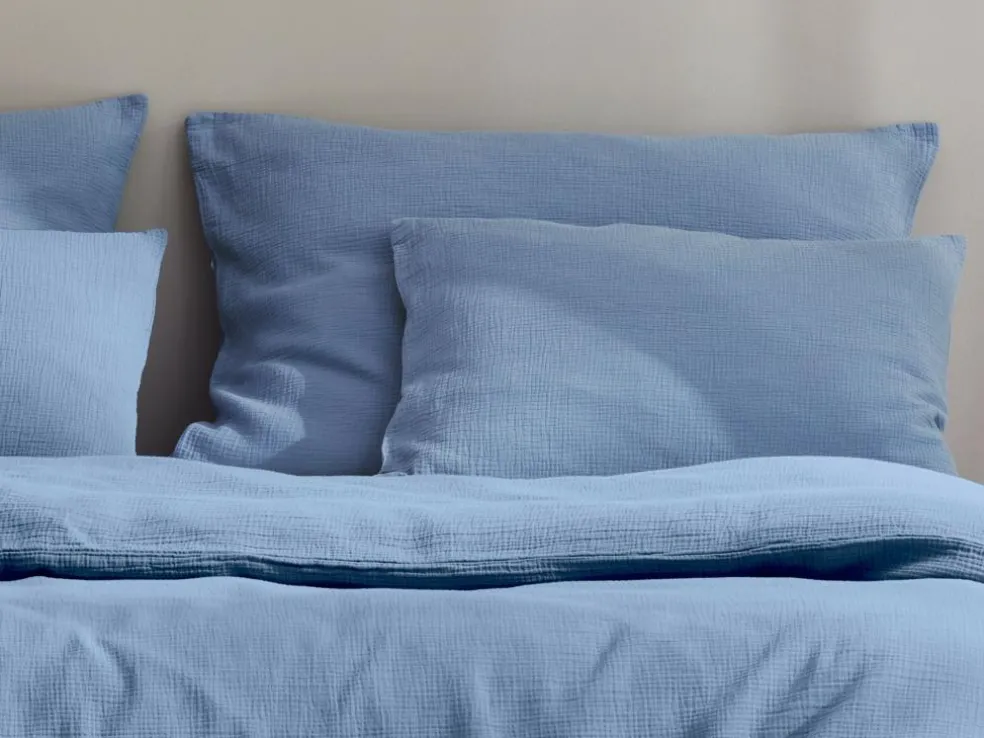 Deckenüberzug VIVIEN, blau, 140 x 200 cm, 100 % Baumwolle, Musselin, GOTS