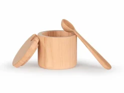 Gewürzdose mit Löffel, Erle natur, H 5 cm ø 5,5 cm