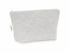 Große Kosmetiktasche, graphit gestreift, 28 x 9 x 17 cm, 100 % Baumwolle, GOTS