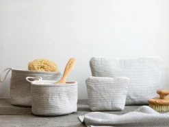 Großer Badezimmerkorb, graphit gestreift, 14 x 17 cm, 100 % Baumwolle, GOTS