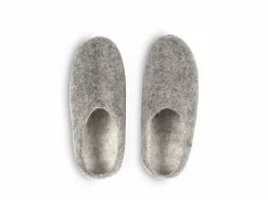 Hausschuh Amale, hellgrau, Größe 38/39, 100 % Schurwolle (Schaf) mit pflanzlich gegerbter Ledersohle