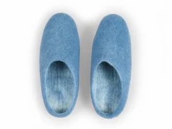 Hausschuh Amale, rauchblau, Größe 38/39, 100 % Schurwolle (Schaf) mit pflanzlich gegerbter Ledersohle