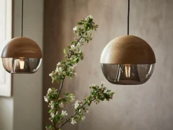 Hängeleuchte Avo inkl. Leuchtmittel, Ø 16 cm, Glas braun getönt, Buche