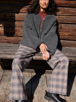 Hose aus Bio-Baumwolle, 60 karo anthrazit/nougat, 38, GOTS