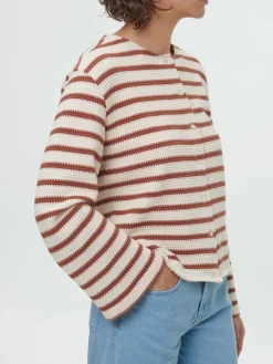 Jacke aus Bio-Baumwolle, 56 offwhite/kastanie jacquard ringel, 42