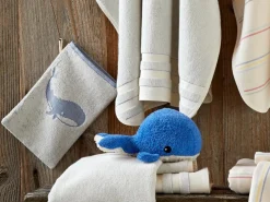 Kinder-Waschhandschuh Wal, meerblau, 17 x 24 cm, 100 % Baumwolle, GOTS