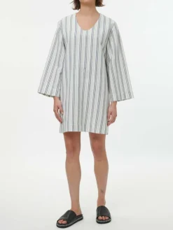 Kleid aus Bio-Leinen und Baumwolle, 60 multistreif grün, 38