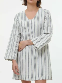 Kleid aus Bio-Leinen und Baumwolle, 60 multistreif grün, 38