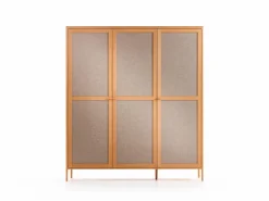 Kleiderschrank Tenso 3-türig, Wollstoff Tano Natur (79), Buche