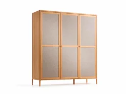 Kleiderschrank Tenso 3-türig, Wollstoff Tano Natur (79), Buche
