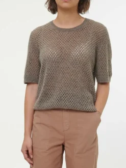 Kurzarmpullover aus Yakwolle, 64 hasel melange, XS