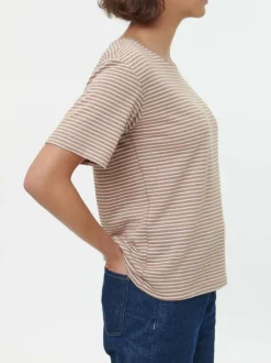 Kurzarmshirt aus Bio Leinen/Baumwolle, 79 nougat/offwhite ringel, 38, GOTS