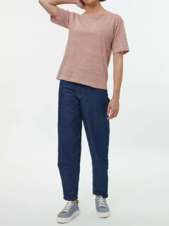 Kurzarmshirt aus Bio Leinen/Baumwolle, 76 weiss/kastanie ringel, 36, GOTS