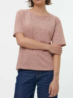 Kurzarmshirt aus Bio Leinen/Baumwolle, 76 weiss/kastanie ringel, 36, GOTS