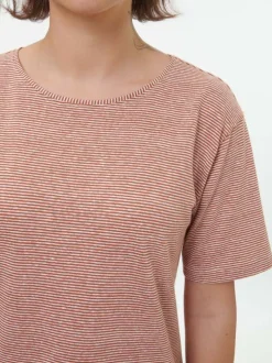 Kurzarmshirt aus Bio Leinen/Baumwolle, 76 weiss/kastanie ringel, 36, GOTS