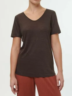 Kurzarmshirt aus Bio-Leinen, 95 kakao, 36