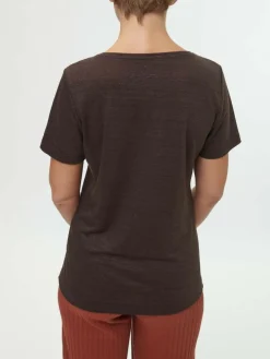 Kurzarmshirt aus Bio-Leinen, 95 kakao, 36