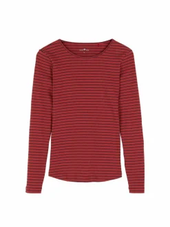 Langarmshirt aus Bio Baumwolle/Wolle, 24 cranberry/navy ringel, 38, GOTS