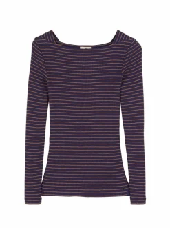 Langarmshirt aus Bio Baumwolle, 41 royalblau/rosenholz ringel, S, GOTS