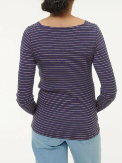 Langarmshirt aus Bio Baumwolle, 41 royalblau/rosenholz ringel, S, GOTS