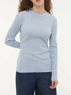 Langarmshirt aus Bio Baumwolle/Wolle, 32 lichtblau melange, 38, GOTS