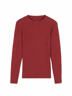 Langarmshirt aus Bio Baumwolle/Wolle, 24 cranberry/navy ringel, 38, GOTS