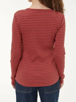 Langarmshirt aus Bio Baumwolle/Wolle, 24 cranberry/navy ringel, 38, GOTS