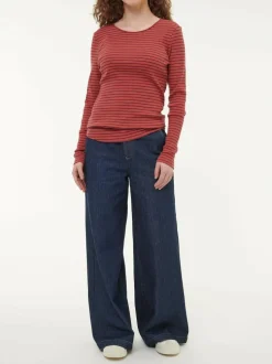 Langarmshirt aus Bio Baumwolle/Wolle, 24 cranberry/navy ringel, 38, GOTS