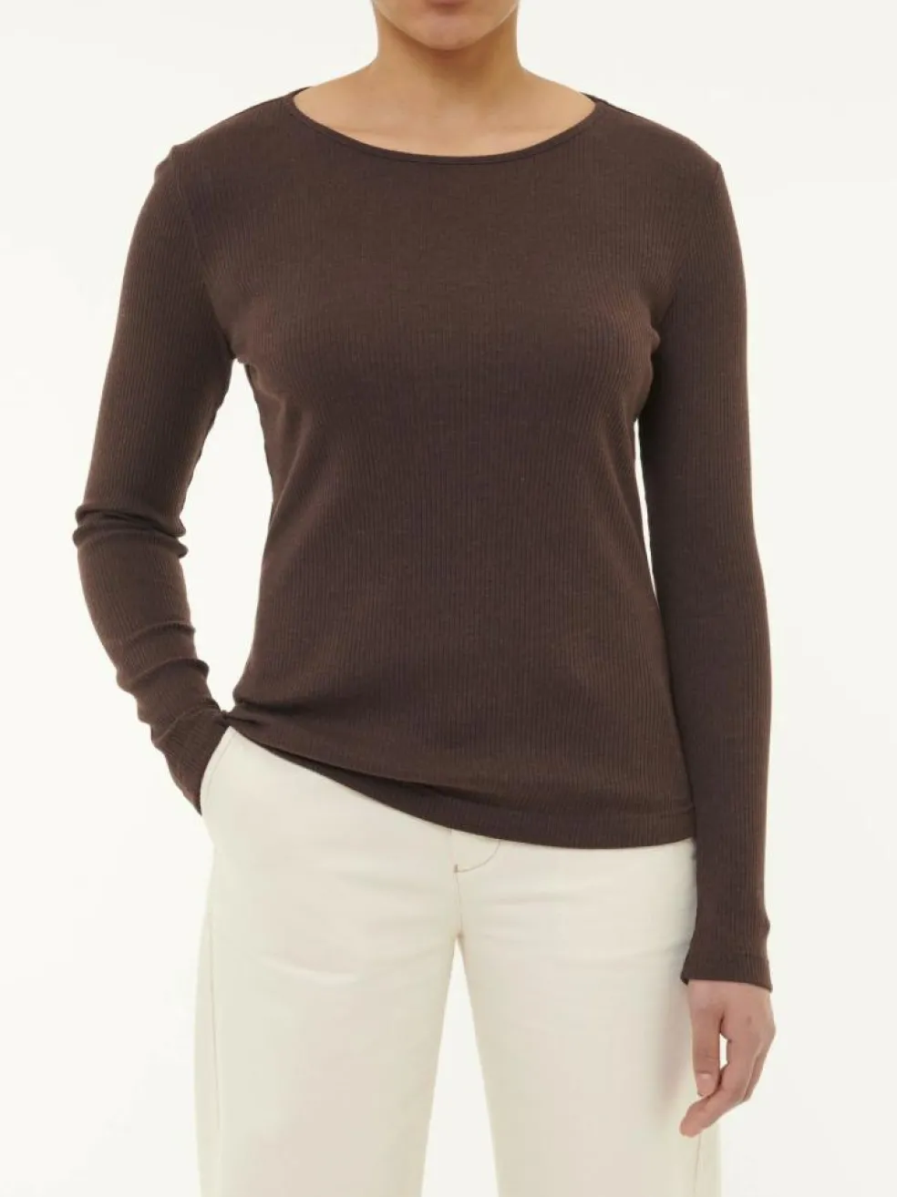 Langarmshirt aus Bio Baumwolle/Wolle, 61 chocolate melange, 38, GOTS