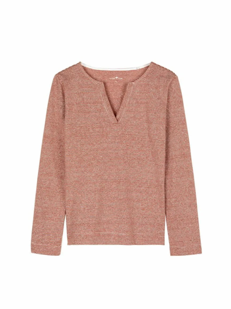 Langarmshirt aus Bio Leinen/Baumwolle, 76 weiss/kastanie ringel, 38, GOTS