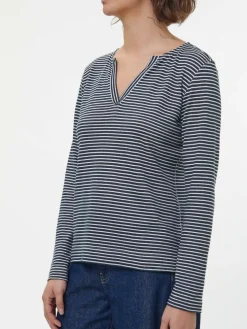 Langarmshirt aus Bio Leinen/Baumwolle, 55 navy/offwhite ringel, 38, GOTS