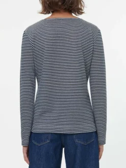 Langarmshirt aus Bio Leinen/Baumwolle, 55 navy/offwhite ringel, 38, GOTS