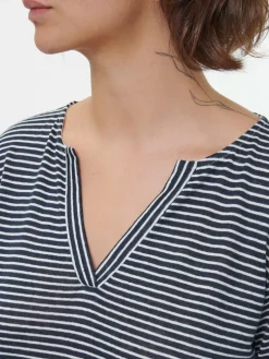 Langarmshirt aus Bio Leinen/Baumwolle, 55 navy/offwhite ringel, 38, GOTS